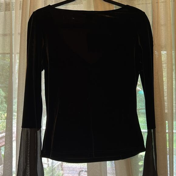 Boston Proper Black Velvet Mesh Bell Sleeve Top – Whimsigoth Vibes (Size S) - Picture 5 of 5